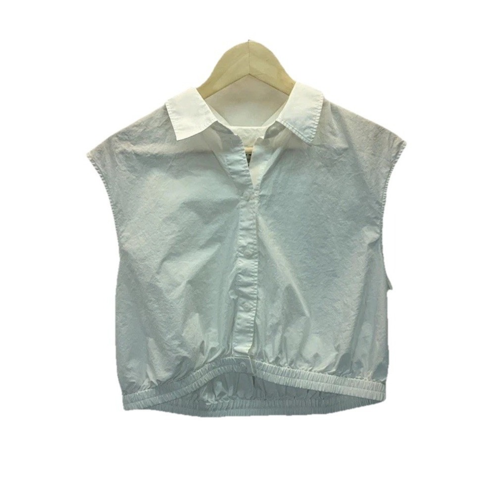 COS‎ WHITE CROPPED ELASTIZED SHIRT SZ US 14 Cotton Sleeveless Minimalist